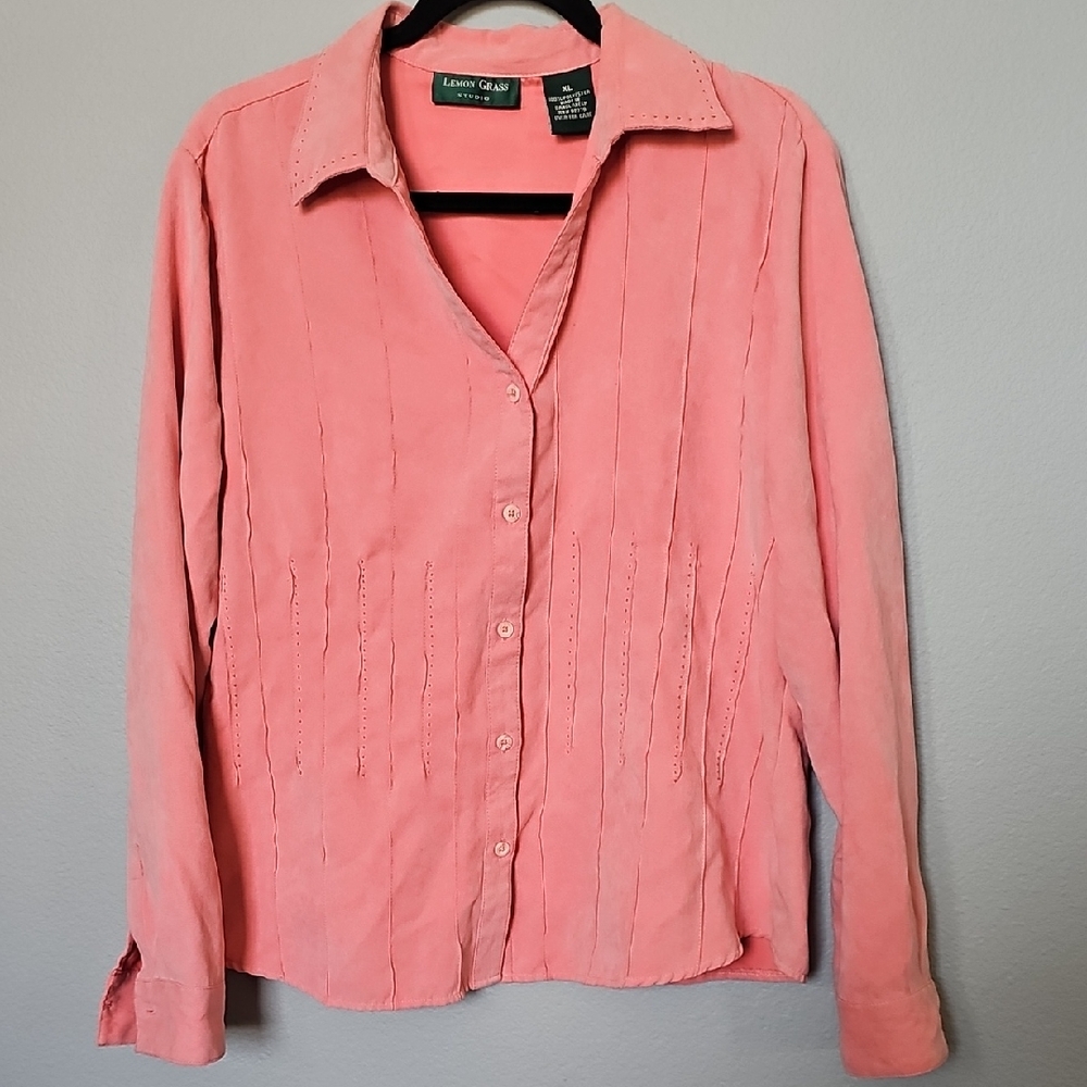Lemon Grass Sueded Chamois Pink Button Down Long Sleeve Shirt XL